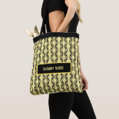 黒モダン色と黄色の楕円の幾何学的パターン トートバッグ (クローズアップ)