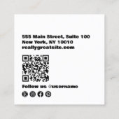 黒モダン色のはっきりしたタイポグラフィQRコード スクエア名刺 (裏面)