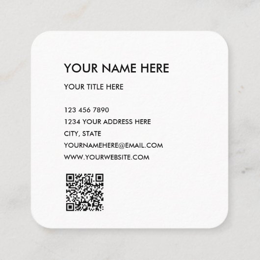 黒モダン色のカスタムロゴとQRコードスクエア スクエア名刺 (裏面)
