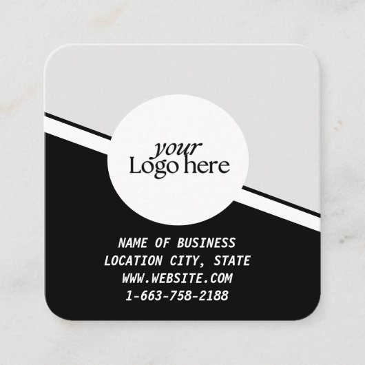 黒モダン色のカスタムロゴとQRコード スクエア名刺 (正面)