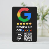 黒モダン色のカスタムロゴとQRコードGoogle Review エンクロージャーカード (スタンド正面)