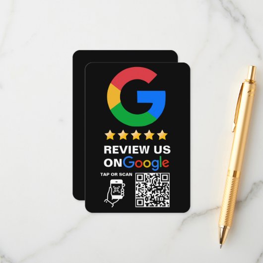 黒モダン色のカスタムロゴとQRコードGoogle Review エンクロージャーカード (正面/裏面インサイチュ)
