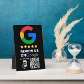 黒モダン色のカスタムロゴとQRコードGoogle Review フォトプラーク (側面)