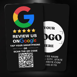 黒モダン色のカスタムロゴとQRコードGoogle Review 名刺