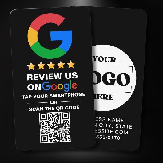 黒モダン色のカスタムロゴとQRコードGoogle Review 名刺