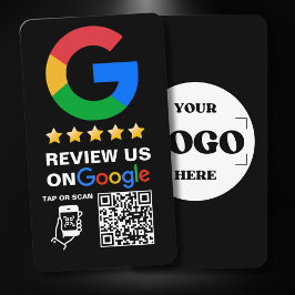 黒モダン色のカスタムロゴとQRコードGoogle Review 名刺