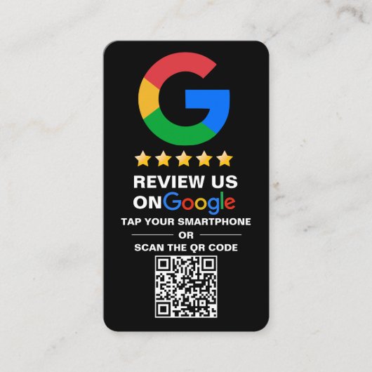 黒モダン色のカスタムロゴとQRコードGoogle Review 名刺 (正面)