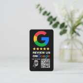 黒モダン色のカスタムロゴとQRコードGoogle Review 名刺 (スタンド正面)