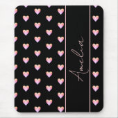 黒モダン色のハートパーソナライズされた名 マウスパッド (正面)