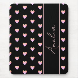 黒モダン色のハートパーソナライズされた名 マウスパッド