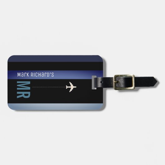 黒モダン色のパスポートの表紙と彼の名前 ラゲッジタグ (正面横)