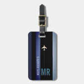 黒モダン色のパスポートの表紙と彼の名前 ラゲッジタグ (正面縦)