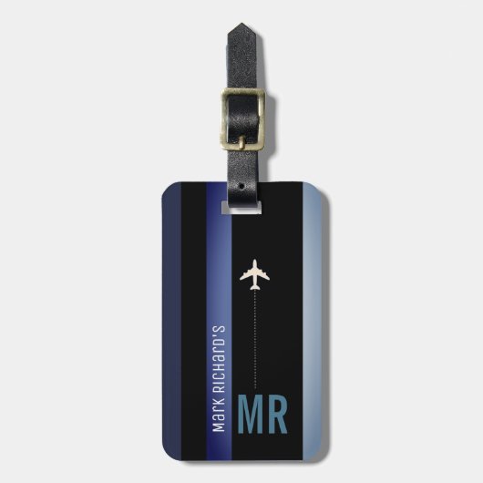 黒モダン色のパスポートの表紙と彼の名前 ラゲッジタグ (正面縦)