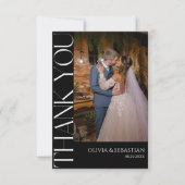 黒モダン色の写真の結婚タイポグラフィ サンキューカード (正面)