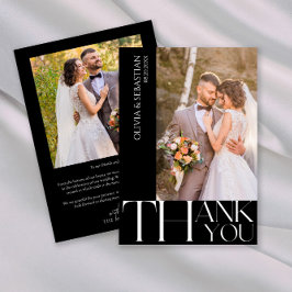 黒モダン色の写真の結婚タイポグラフィ サンキューカード