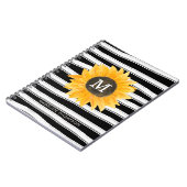 黒モダン色ひまストライプわりモノグラムスパイラル ノートブック (左側)