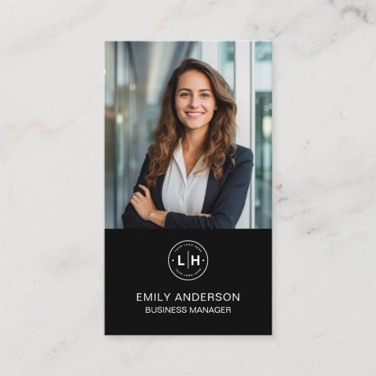 黒モダン色カスタムロゴQRフォト名刺 名刺 (正面)