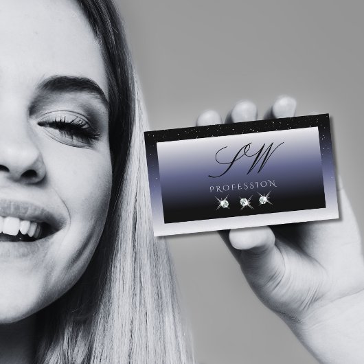 黒モダン色グラデーション輝く宝石モノグラム 名刺