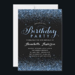 黒モダン色グリッタースパークルエイジ誕生日 招待状<br><div class="desc">グラムモダンブラックネイビーブルーグリッタースパークルエレガントスクリプト書道任意の年齢誕生日招待状</div>