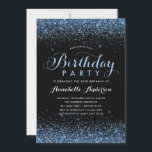 黒モダン色グリッタースパークルエイジ誕生日 招待状<br><div class="desc">グラムモダンブラックネイビーブルーグリッタースパークルエレガントスクリプト書道任意の年齢誕生日招待状</div>