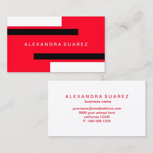 黒モダン色ストライププロフェッショナル赤 名刺 (正面/裏面)
