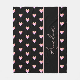 黒モダン色ハートパーソナライズされた フリースブランケット