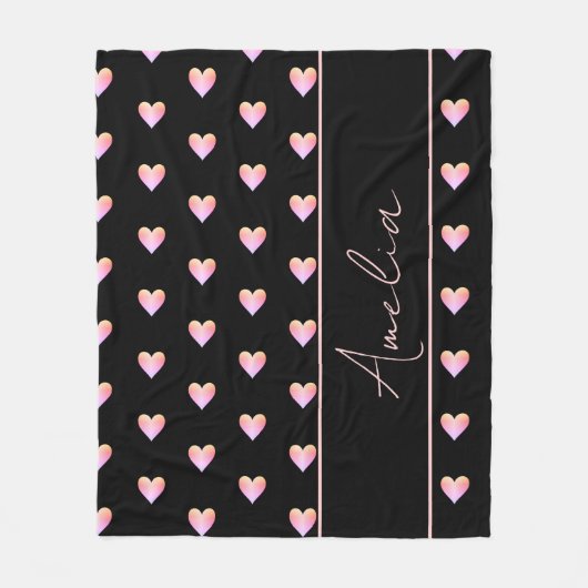 黒モダン色ハートパーソナライズされた フリースブランケット (正面)