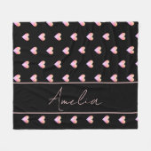 黒モダン色ハートパーソナライズされた フリースブランケット (正面(横))