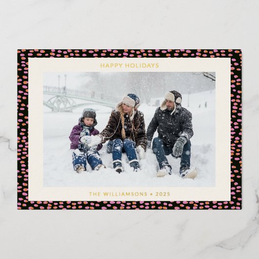 黒モダン色ピンクシンプルタイポグラフィ写真金ゴールド 箔シーズンカード (正面)