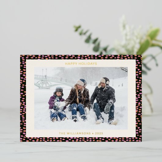 黒モダン色ピンクシンプルタイポグラフィ写真金ゴールド 箔シーズンカード (立ち正面)