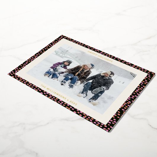 黒モダン色ピンクシンプルタイポグラフィ写真金ゴールド 箔シーズンカード (回転した状態)