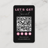 黒モダン色ピンクConnect With Us QR Code 名刺 (正面)