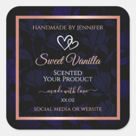 黒モダン色フローラ製品ラベルバラ金ゴールド スクエアシール