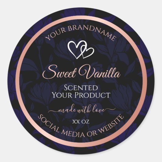 黒モダン色フローラ製品ラベルバラ金ゴールド ラウンドシール (正面)