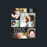 黒モダン色ブロックファミリー6 Photo Collage キャンバスプリント<br><div class="desc">黒モダン色ブロックファミリー6フォトコラージュ – 家族の姓パーソナライズされた名、年、イニシャル文字と、すべてグリッドレイアウトに配エレガント置される。このモダンとお洒落デザインは、自分の写真の6を美しく表示する。任意の部屋の装飾に一致するいくつかの色の方法で利用可能。祖父母素晴らし、両親、家族、友人、愛する人々に休日の記念品を贈る。写真カスタマイズと文字で簡単に。</div>