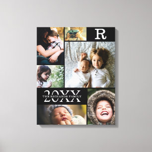 黒モダン色ブロックファミリー6 Photo Collage キャンバスプリント