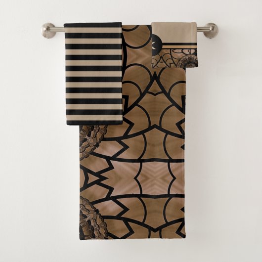 黒モダン色及び丹型浴用タオル一式 バスタオルセット (インサイチュ)