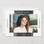 黒モダン色彩の鮮やか写真卒業パーティー 招待状 (正面)