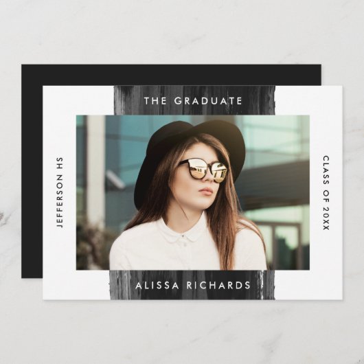 黒モダン色彩の鮮やか写真卒業パーティー 招待状 (正面/裏面)
