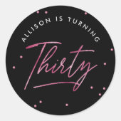黒モダン色書道30歳の誕生日 ラウンドシール (正面)
