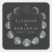 黒モダン色月相結婚のカスタム スクエアシール (正面)