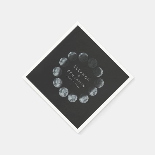 黒モダン色月相結婚のカスタム スタンダードカクテルナプキン (角)