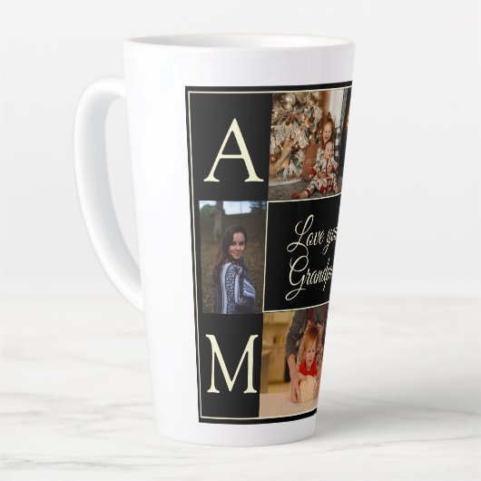 黒モダン色4写真モノグラムの愛You Grandpa カフェラテマグ (左アングル)