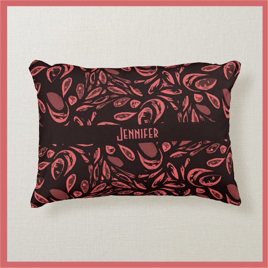 黒モダン色、暖色の赤いティアドロップパターン アクセントクッション