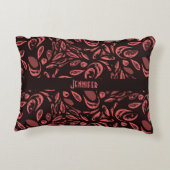 黒モダン色、暖色の赤いティアドロップパターン アクセントクッション (裏面)