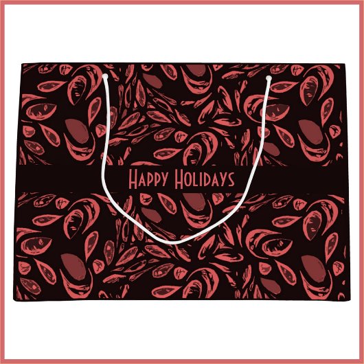 黒モダン色、暖色の赤いティアドロップパターン ラージペーパーバッグ