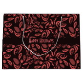 黒モダン色、暖色の赤いティアドロップパターン ラージペーパーバッグ (正面)