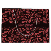 黒モダン色、暖色の赤いティアドロップパターン ラージペーパーバッグ (裏面)