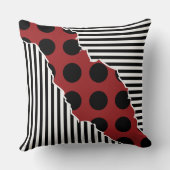 黒モダン色、白および赤のレイヤー付きストライプのドット クッション (裏面)