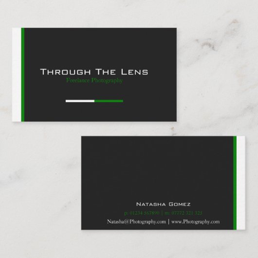 黒モダン色、緑、白ストライプ色 – 名刺 (正面/裏面)